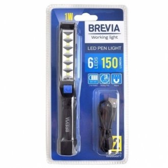 11210 BREVIA Фонарик инспекционный LED Pen Light 6SMD+1W LED, 150lm, 900mAh, microUSB, блисте