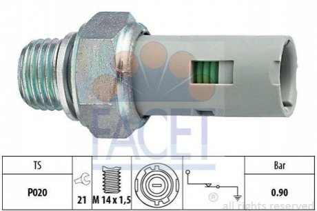 7.0153 FACET Датчик тиску оливи (0,9bar/1 конт./чорний) KANGOO 1.1-2.5D 97-