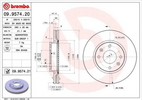 09.9574.21 BREMBO Гальмівний диск