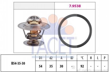 7.8279 FACET Термостат Opel Omega A/Ascona B/Ford Scorpio/Volvo S60/S70/V70 2.0-3.0 i/D -98 (92 C)