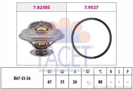 7.8258 FACET Термостат BMW 3(E30/E36)/5(E34)/ Volvo 940 1.6-2.8 87-00 (88C) з прокладкою