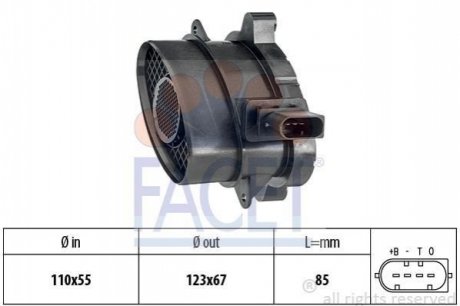 10.1005 FACET Витратомір повітря BMW 3(E46/E90)/ 5(E60)/X3(E83) 2.0D/2.5D/3.0D 03-11