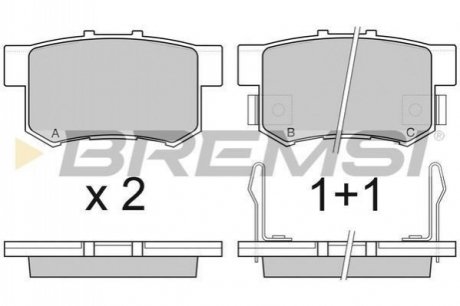 BP2750 BREMSI Тормозные колодки зад. Civic 98-01/CR-V 01-06 (Akebono) (47,5x89x14,5)