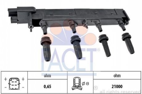 9.6308 FACET Катушка зажигания Citroen C5/Jumpy/ Peugeot 206/307/407 1.8/2.0 99-