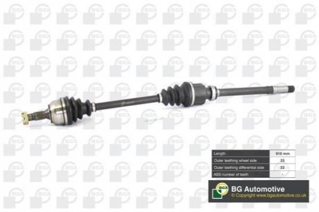 DS6724RA BGA Полуось Citroen C4/Peugeou 307 1.4/1.6i 01-10 (25/22) 910mm Пр.