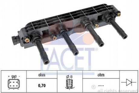 9.6299 FACET Катушка зажигания Astra G/Combo/Vectra B/C /Zafira A 1.6 95-