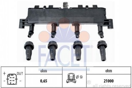 9.6305 FACET Катушка зажигания BERLINGO/C2/C3 I/C3/P206/P307 1.1-1.6 93-