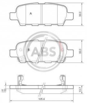 37321 A.B.S. Гальмівні колодки зад. Qashqai/X-Trail 07- (38x105,5x14,3)