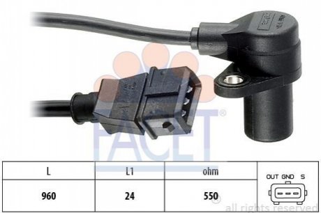 9.0087 FACET Датчик коленвала BMW 3(E36), 5(E34) 1.6/1.8/1.8LPG 89-00