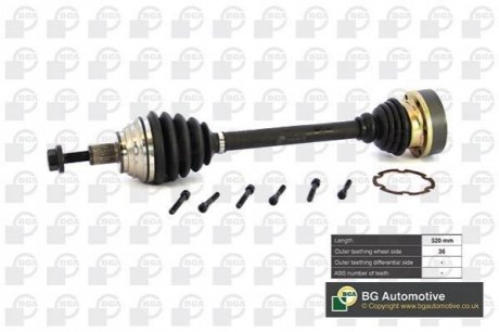 DS9634L BGA Полуось Golf/Passat/Touran/Octavia 03- (36z/520mm) Л.