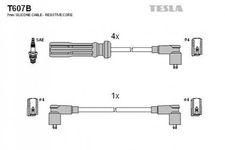 T607B TESLA Комплект кабелiв запалювання