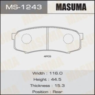 MS1243 MASUMA Колодка тормозная задняя Lexus GX 460 (09-)/ Mitsubishi Pajero (06-)/ Toyota Land Cruiser Prado (05-) (MS1243) MASUMA