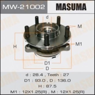 MW21002 MASUMA Ступица колеса переднего в сборе с подшипником Infinity FX 35 (02-12) G 37 (08-), M 37 (10-) 4WD (MW21002) MASUMA