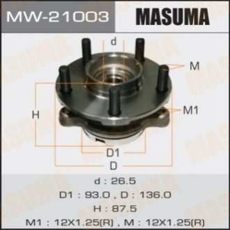 MW21003 MASUMA Ступица колеса переднего в сборе с подшипником Infinity FX 35 (02-12) G 37 (08-), M 37 (10-) 2WD (MW21003) MASUMA