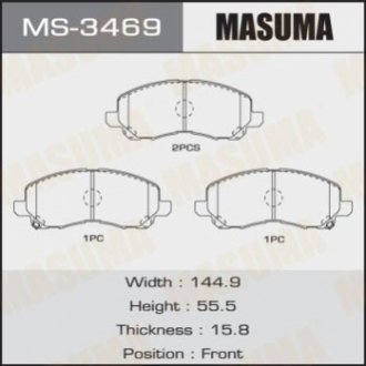 MS3469 MASUMA Колодка тормозная передняя Mitsubishi ASX (10-), Grandis (03-09), Lancer (07-15), Outlander (08-) (MS3469) MASUMA