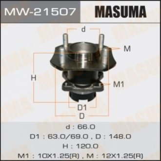 MW21507 MASUMA Ступица колеса заднего в сборе с подшипником Nissan Tida (07-) (с ABS) (MW21507) MASUMA