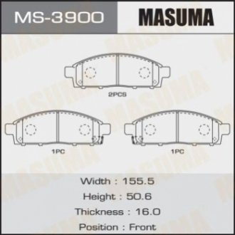 MS3900 MASUMA Колодка тормозная передняя Mitsubishi L200 (07-), Pajero Sport (09-15) (MS3900) MASUMA