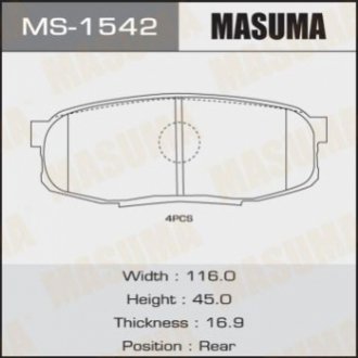 MS1542 MASUMA Колодка тормозная задняя Toyota Land Cruiser (09-), Tundra (07-) (MS1542) MASUMA