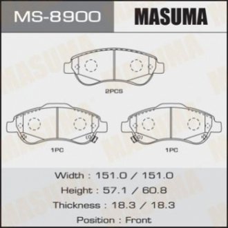 MS8900 MASUMA Колодка тормозная передняя Honda CR-V (07-16) (MS8900) MASUMA