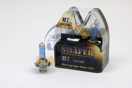 SL3007S SHAFER Лампа галогенова H7 12V55W Silver top Super Vision +50% (комплект, пластиковий бокс 2шт)