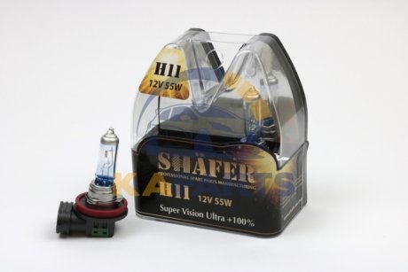 SL3011 SHAFER Лампа галогенова H11 12V55W Super Vision Ultra +100% (комплект, пластиковий бокс 2шт)