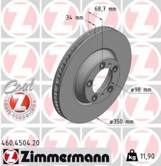 460450420 ZIMMERMANN Диск гальмівний Coat Z лівий