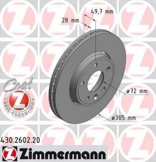 430260220 ZIMMERMANN Диск гальмівний Coat Z