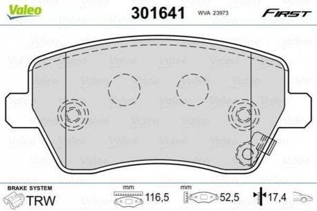 301641 Valeo Гальмівні колодки дискові DACIA/LADA/MB/NISSAN/RENAULT Logan/Duster/Largus/Citan/Kangoo "F "03>>