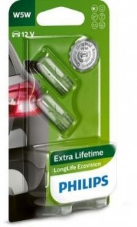 12961LLECOB2 PHILIPS Лампа розжарювання W5W 12V 5W W2,1X9,5d LongerLife EcoVision 2шт blister (вир-во Philips)