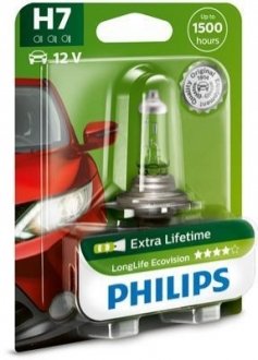 12972LLECOB1 PHILIPS Лампа розжарювання H7 12V 55W PX26d LongerLife Ecovision 1шт blister (вир-во Philips)