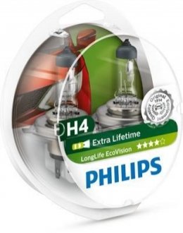 12342LLECOS2 PHILIPS Лампа розжарювання H4 12V 60/55W P43t-38 LongerLife Ecovision 2шт (вир-во Philips)