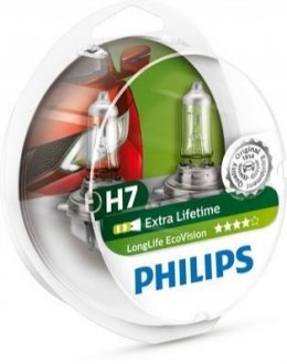 12972LLECOS2 PHILIPS Лампа розжарювання H7 12V 55W PX26d LongerLife Ecovision 2шт (вир-во Philips)