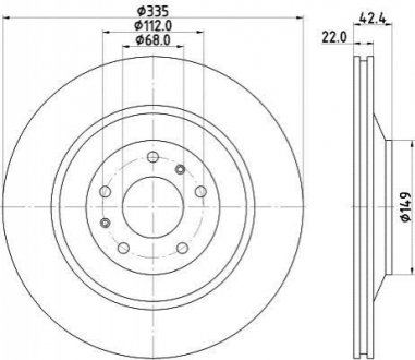 8DD355129-801 HELLA Гальмівний диск зад. A8/Phaeton/Coninental 02- 3.0-6.0 (Нз PRO)