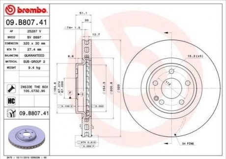 09.B807.41 BREMBO Гальмівний диск