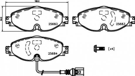 8DB355020191 HELLA Колодки гальмівні дискові комплект; передн. / Octavia III 2012> & Audi A3 2012>, Q3 2018> & VW Tigua