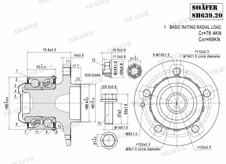 SH63920K SHAFER Ступица передняя MB Vito (639) (03-) (с устан.комплект)