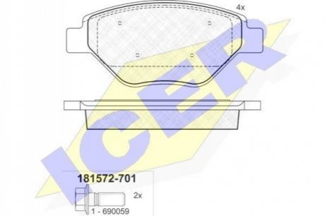 181572-701 ICER Комплект гальмівних колодок (дискових)