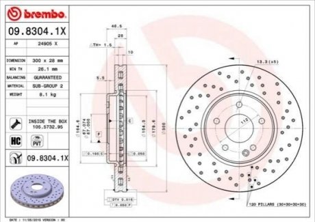 09.8304.1X BREMBO Гальмівний диск