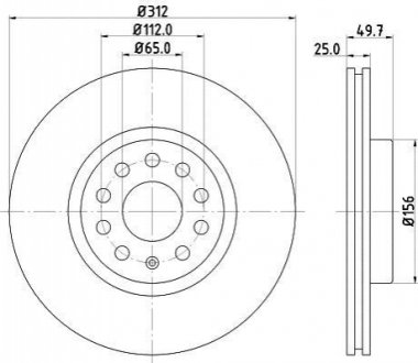 8DD355109-521 HELLA Гальмівний диск перед. Caddy III/IV/Golf/Jetta/Passat/Octavia 05- (312x25)