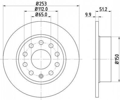 8DD355109-601 HELLA Гальмівний диск зад. Caddy III/Octavia II/III/Golf V/VI 03- (253x9.9)