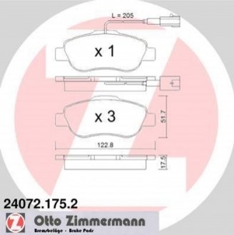 24072.175.2 ZIMMERMANN Комплект гальмівних колодок