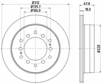 8DD355114-861 HELLA Гальмівний диск зад. Cruiser 300/80/90/Prado/Lexus GX 01-10 3.0-4.7 (PRO)