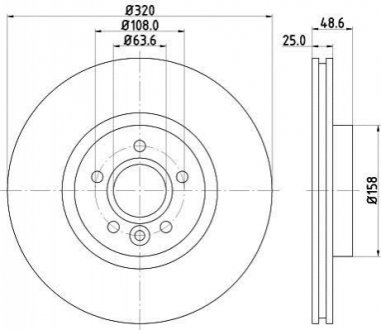 8DD355125-151 HELLA Гальмівний диск перед. Transit Connect/Kuga/V40 05- 1.0-2.5(PRO)