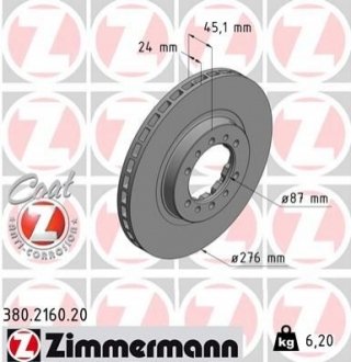 380.2160.20 ZIMMERMANN Диск гальмівний