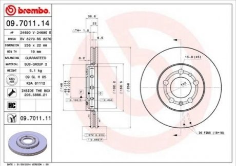 09.7011.14 BREMBO Гальмівний диск