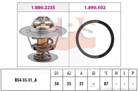 1.880.278 EPS EPS VW Термостат (Made in Italy!) 87°C (прокладка + кольца) 1,4-1,8Audi 80, 100,A6,Golf II,III,IV,V,T5,Passat,T4 2,0 -97,SeatFord