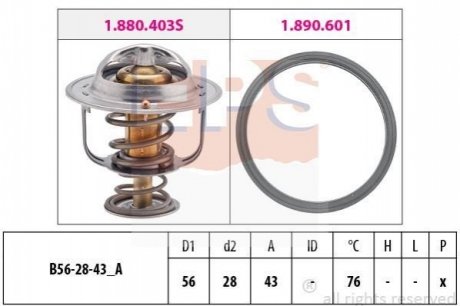 1.880.403 EPS EPS MITSUBISHI Термостат (Made in Italy!) с прокладкой 76С Lancer V/VI, Pajero II/III , Colt 1,5 -05.