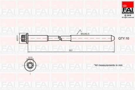 B1018 FAI FAI OPEL К-кт болтов ГБЦ Vivaro 2.0 01-,Renault Laguna,Trafic II,Duster