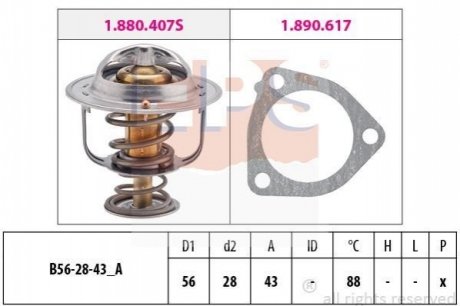 1.880.407 EPS EPS TOYOTA Термостат с прокладкой Avensis 2.0 -08,Nissan Primera 2.0d