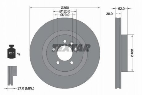 92162000 TEXTAR TEXTAR Диск торм. пер. LANDROVER Range Rover sport 05-